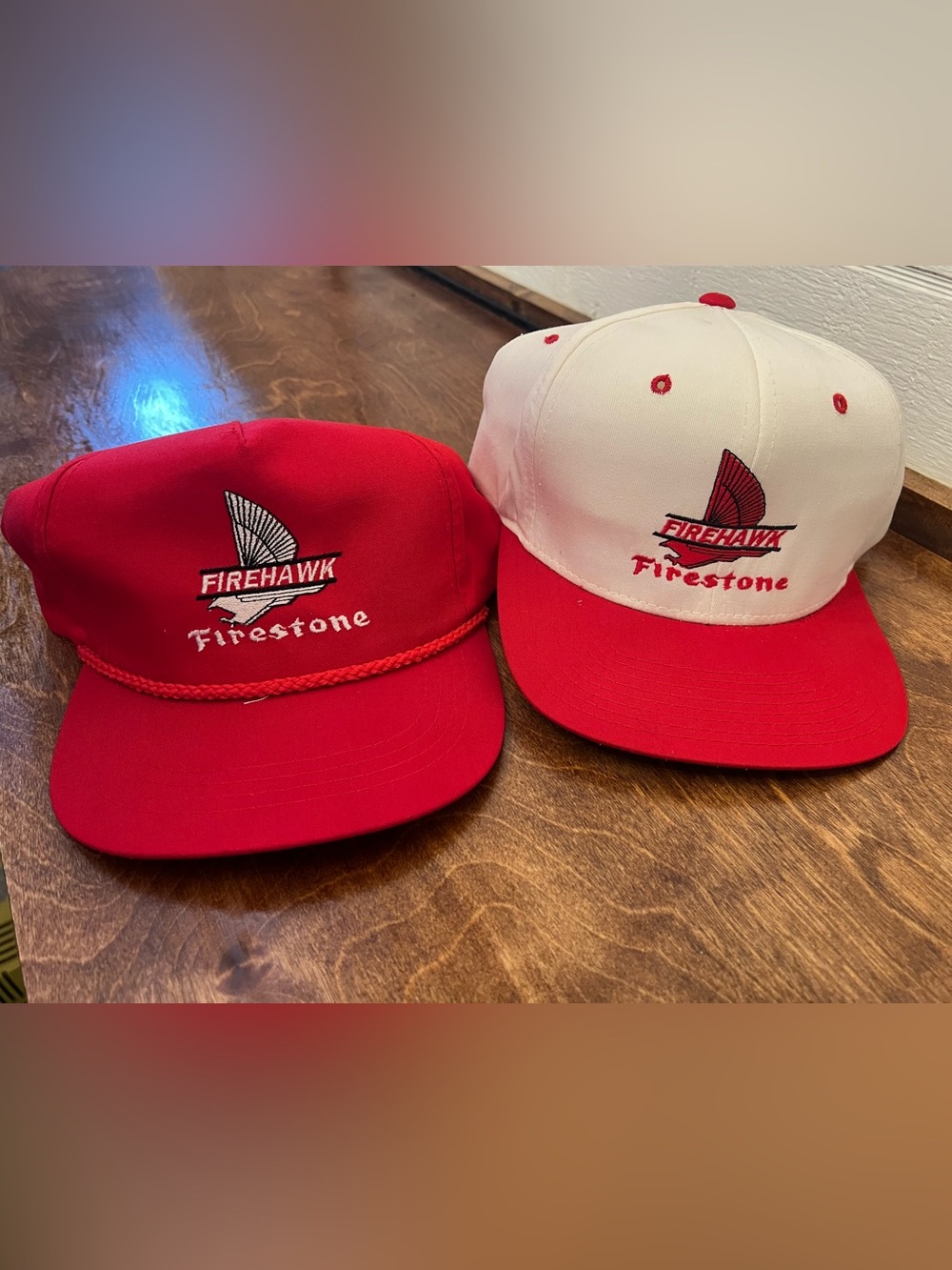 Vintage 80's Firehawk Firestone Baseball Hats Caps1980's Mesh White Red Set Of 2